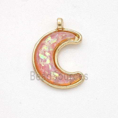 Copper Moon Pendant Pave Pink Fire Opal Gold Plated