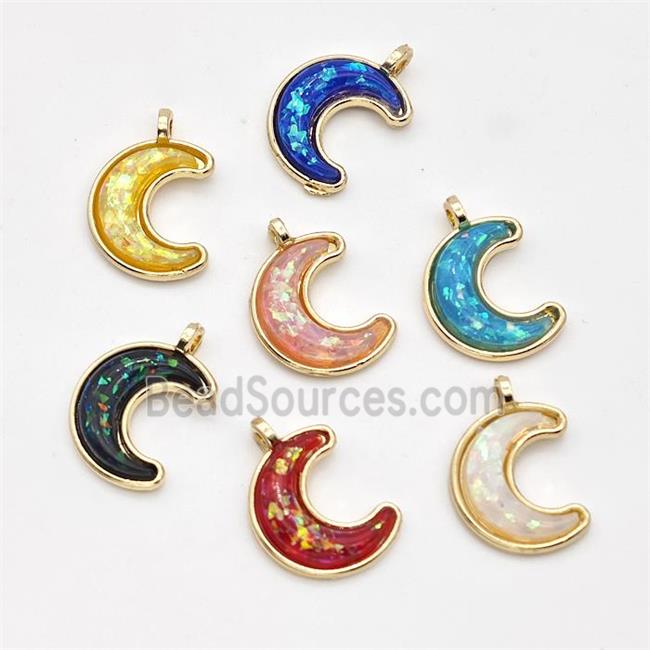 Copper Moon Pendant Pave Fire Opal Gold Plated Mixed