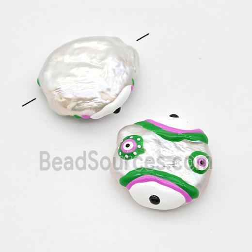 Baroque Style Pearl Coin Beads Multicolor Enamel Evile Eye