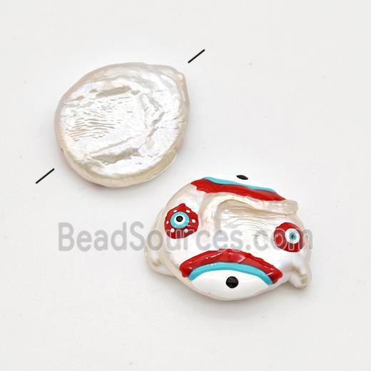 Baroque Style Pearl Coin Beads Multicolor Enamel Evile Eye