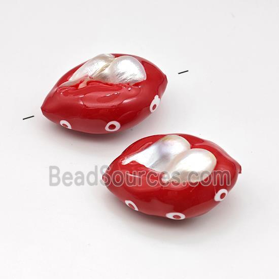 Baroque Style Pearl Oval Beads Red Enamel Evil Eye