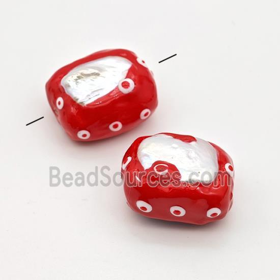 Baroque Style Pearl Rectangle Beads Red Enamel Evil Eye