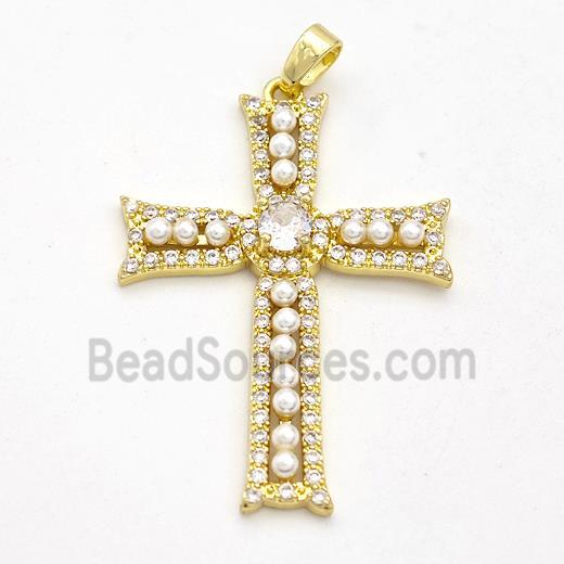 Copper Cross Pendant Pave Pearlized Resin Gold Plated