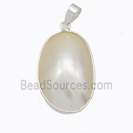 Natural White Mabe Shell Pendant Copper Platinum Plated