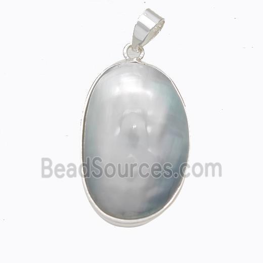 Natural Gray Mabe Shell Pendant Copper Platinum Plated