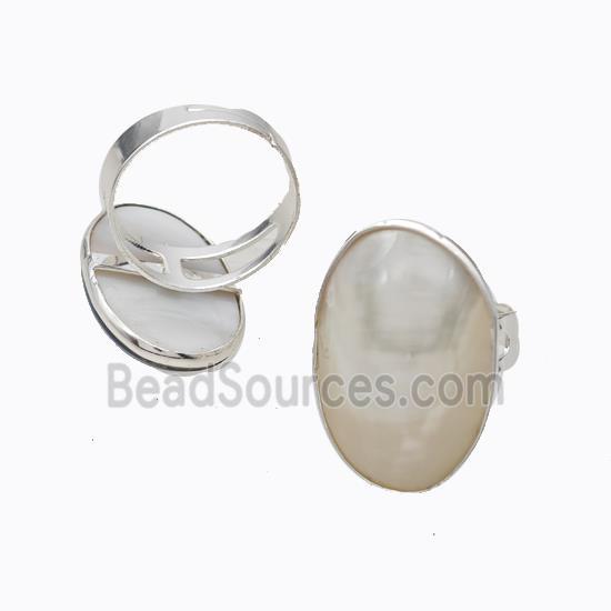 White Mabe Shell Rings Copper Platinum Plated