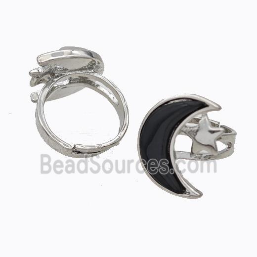 Copper Moon Rings Pave Onyx Adjustable Platinum Plated