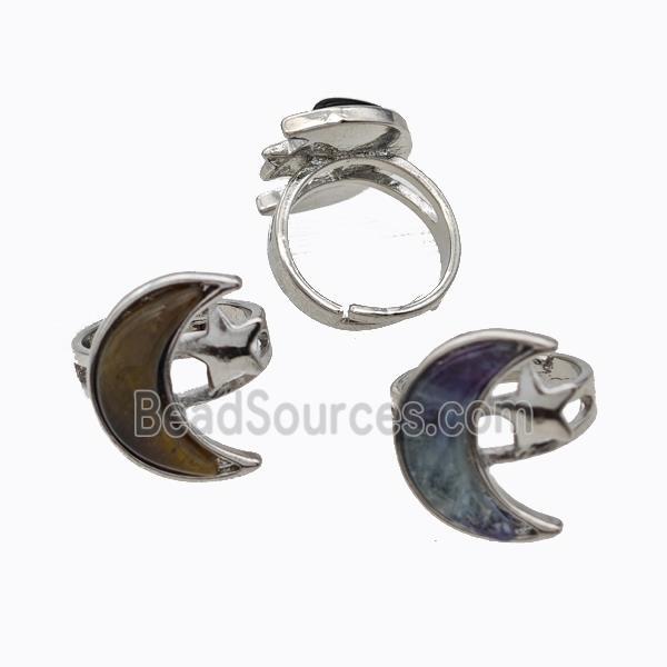 Copper Moon Rings Pave Gemstone Adjustable Platinum Plated