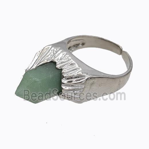 Copper Rings Pave Prism Green Aventurine Platinum Plated