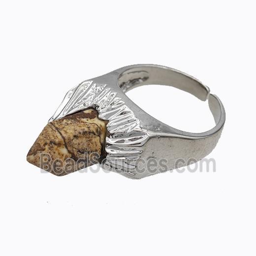 Copper Rings Pave Prism Picture Jasper Platinum Plated