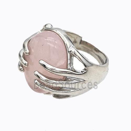 Copper Hand Rings Pave Rose Quartz Platinum Plated