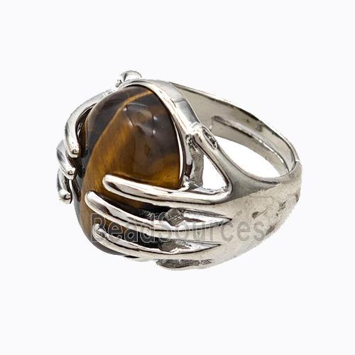 Copper Hand Rings Pave Tiger Eye Stone Platinum Plated