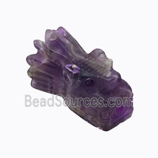 Natural Purple Fluorite Dragonhead Beads Carved