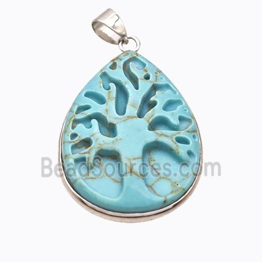 Blue Dye Howlite Turquoise Tree Pendant Carved