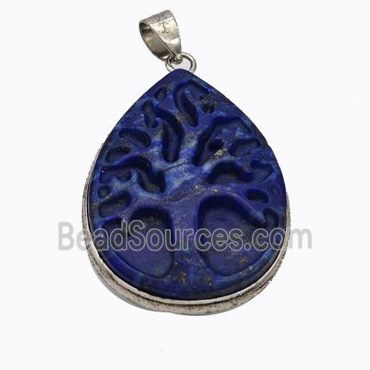 Natural Blue Lapis Lazuli Tree Pendant Carved