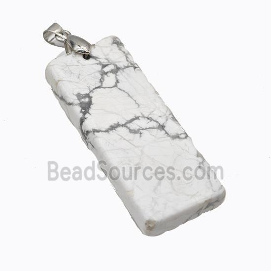 Natural White Howlite Turquoise Rectangle Pendant