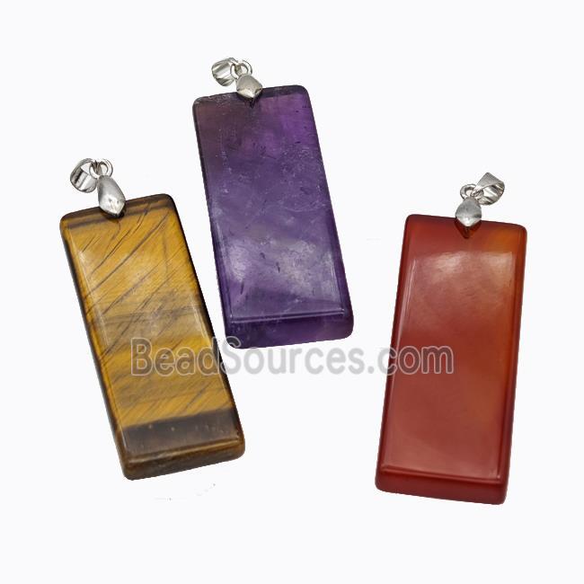 Natural Gemstone Rectangle Pendant Mixed