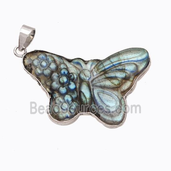 Natural Labradorite Butterfly Pendant Carved