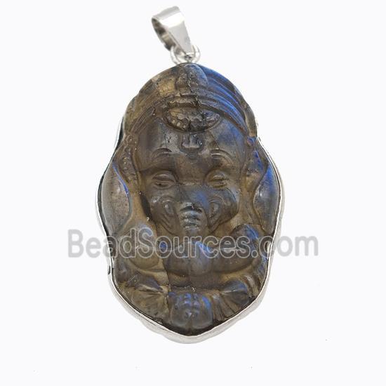 Natural Labradorite Buddha Pendant Carved