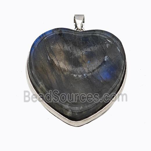 Natural Labradorite Heart Pendant Carved