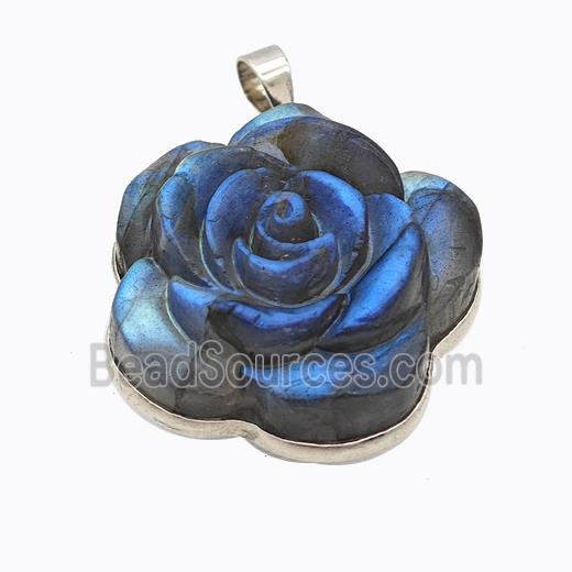 Natural Labradorite Flower Pendant Carved