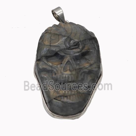 Natural Labradorite Skull Pendant Halloween Carved