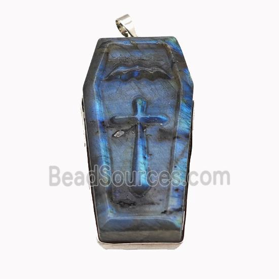 Natural Labradorite Cross Pendant Carved