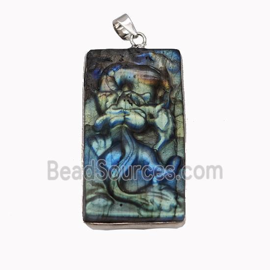 Natural Labradorite Mermaid Pendant Carved