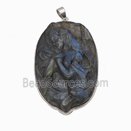 Natural Labradorite Goddess Pendant Carved