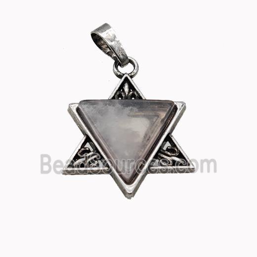 Alloy David Star Pendant Pave Rose Quartz Antique Silver