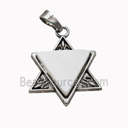 Alloy David Star Pendant Pave Shell Antique Silver