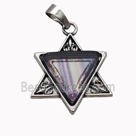 Alloy David Star Pendant Pave Fluorite Antique Silver