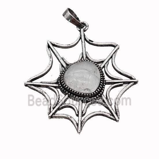 Alloy Spiderweb Pendant Pave Clear Quartz Antique Silver