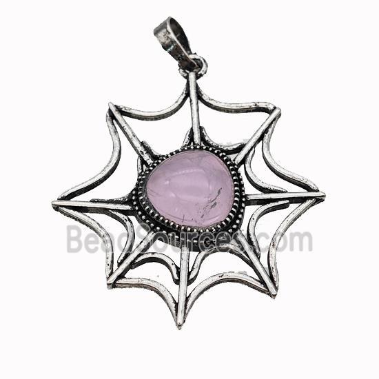 Alloy Spiderweb Pendant Pave Rose Quartz Antique Silver