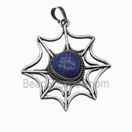 Alloy Spiderweb Pendant Pave Blue Lapis Lazuli Antique Silver