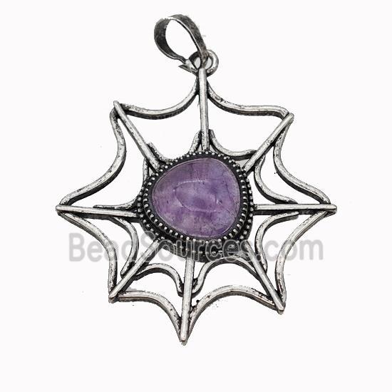 Alloy Spiderweb Pendant Pave Amethyst Antique Silver