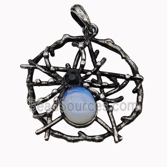 Alloy Spider Pendant Pave Opalite Antique Silver