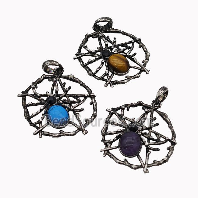 Alloy Spider Pendant Pave Gemstone Antique Halloween Silver Mixed