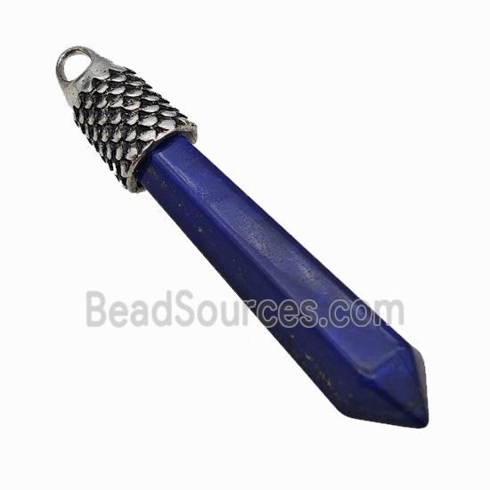 Natural Lapis Lazuli Prism Pendant Dye Alloy Antique Silver