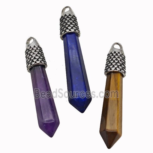 Natural Gemstone Prism Pendant Alloy Antique Silver Mixed