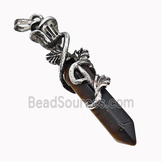 Natural Tiger Eye Stone Prism Pendant Alloy Bine Antique Silver