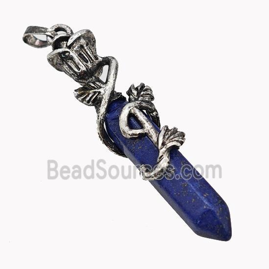 Natural Blue Lapis Lazuli Prism Pendant Dye Alloy Bine Antique Silver