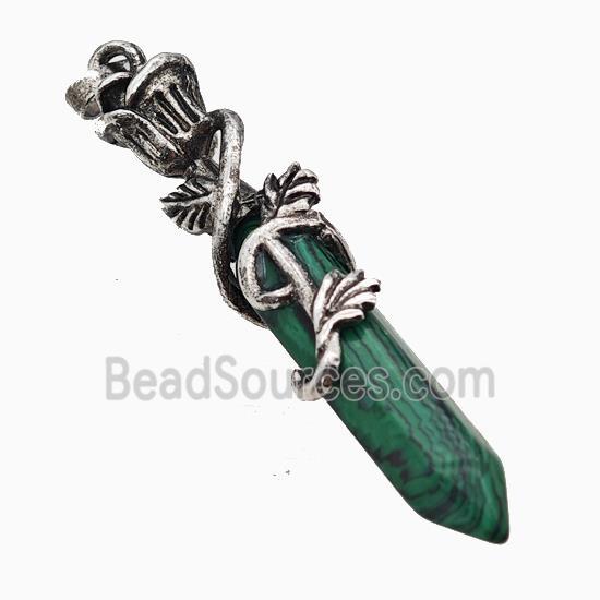 Synthetic Green Malachite Prism Pendant Alloy Bine Antique Silver