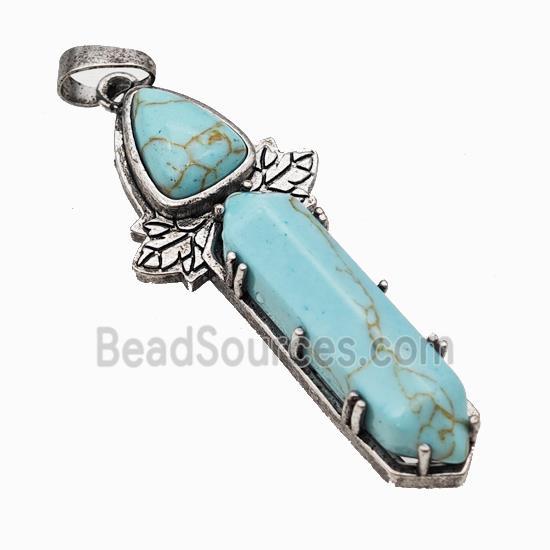 Blue Howlite Prism Pendant Alloy Leaf Antique Silver