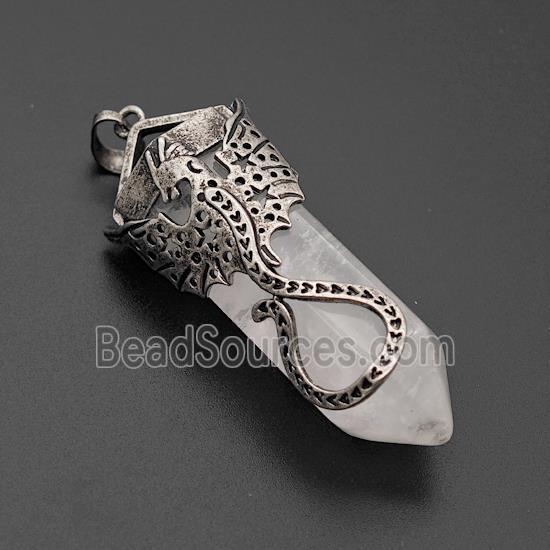 Natural Clear Quartz Prism Pendant With Alloy Peterosaur Antique Silver