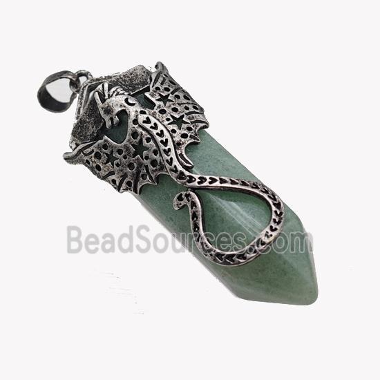 Natural Green Aventurine Prism Pendant With Alloy Peterosaur Antique Silver