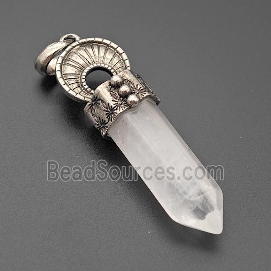 Natural Clear Quartz Prism Pendant Alloy Antique Silver