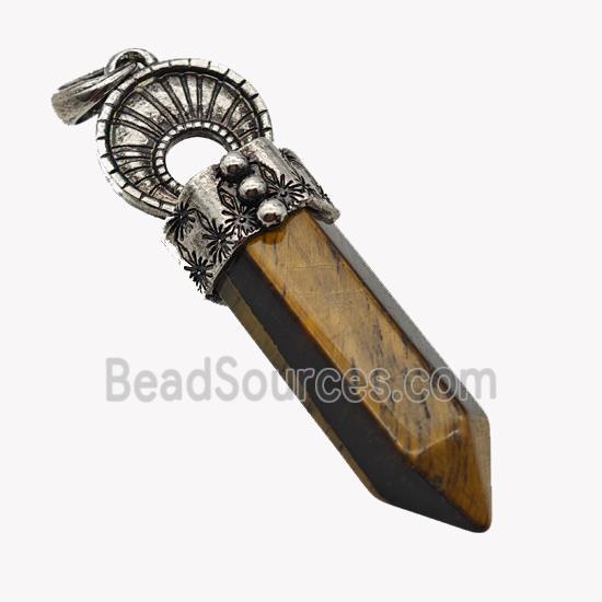 Natural Tiger Eye Stone Prism Pendant Alloy Antique Silver