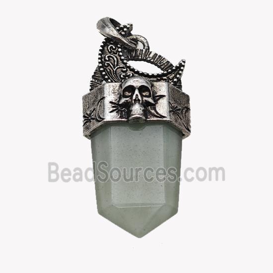 Natural Green Aventurine Prism Pendant Alloy Moon Skull Antique Silver