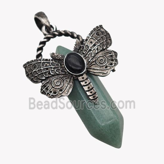 Natural Green Aventurine Prism Pendant Alloy Butterfly Antique Silver